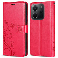 Hülle für Xiaomi Redmi Note 14 4G, Handy Tasche Handyhülle Wallet Case Flip Cover in Rot