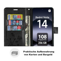 Hülle für Xiaomi Redmi Note 14 4G, Handy Tasche Handyhülle Wallet Case Flip Cover in Schwarz