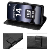 Hülle für Xiaomi Redmi Note 14 4G, Handy Tasche Handyhülle Wallet Case Flip Cover in Schwarz