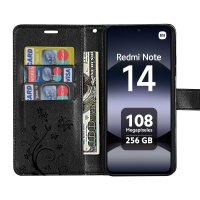 Hülle für Xiaomi Redmi Note 14 4G, Handy Tasche Handyhülle Wallet Case Flip Cover in Schwarz