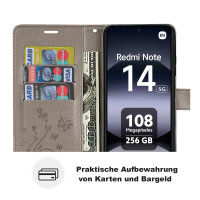 Hülle für Xiaomi Redmi Note 14 5G, Handy Tasche Handyhülle Wallet Case Flip Cover in Grau