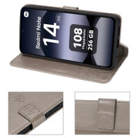 Hülle für Xiaomi Redmi Note 14 5G, Handy Tasche Handyhülle Wallet Case Flip Cover in Grau