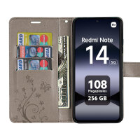 Hülle für Xiaomi Redmi Note 14 5G, Handy Tasche Handyhülle Wallet Case Flip Cover in Grau
