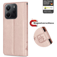 Hülle für Xiaomi Redmi Note 14 5G, Handy Tasche Handyhülle Wallet Case Flip Cover in Rosegold