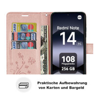 Hülle für Xiaomi Redmi Note 14 5G, Handy Tasche Handyhülle Wallet Case Flip Cover in Rosegold