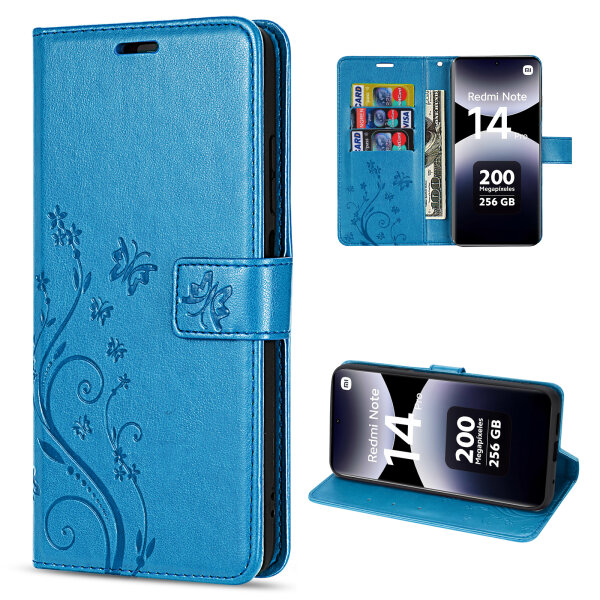 Hülle für Xiaomi Redmi Note 14 Pro 4G, Handy Tasche Handyhülle Wallet Case Flip Cover in Blau