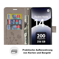 Hülle für Xiaomi Redmi Note 14 Pro 4G, Handy Tasche Handyhülle Wallet Case Flip Cover in Grau