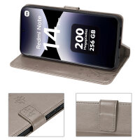Hülle für Xiaomi Redmi Note 14 Pro 4G, Handy Tasche Handyhülle Wallet Case Flip Cover in Grau