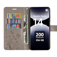 Hülle für Xiaomi Redmi Note 14 Pro 4G, Handy Tasche Handyhülle Wallet Case Flip Cover in Grau