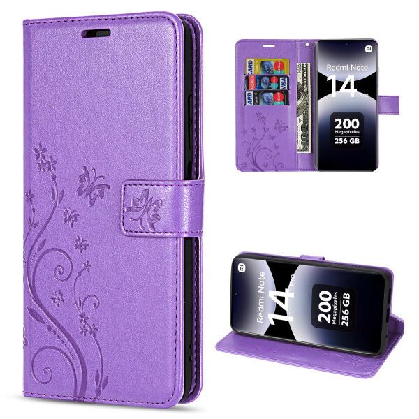 Hülle für Xiaomi Redmi Note 14 Pro 4G, Handy Tasche Handyhülle Wallet Case Flip Cover in Lila