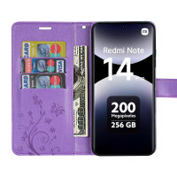 Hülle für Xiaomi Redmi Note 14 Pro 4G, Handy Tasche Handyhülle Wallet Case Flip Cover in Lila