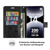 Hülle für Xiaomi Redmi Note 14 Pro 4G, Handy Tasche Handyhülle Wallet Case Flip Cover in Schwarz