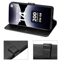 Hülle für Xiaomi Redmi Note 14 Pro 4G, Handy Tasche Handyhülle Wallet Case Flip Cover in Schwarz