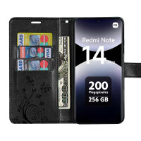 Hülle für Xiaomi Redmi Note 14 Pro 4G, Handy Tasche Handyhülle Wallet Case Flip Cover in Schwarz