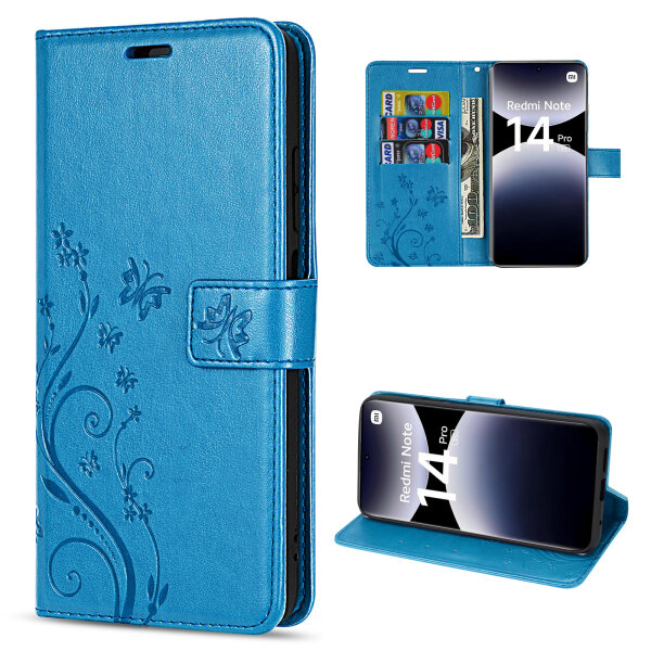 Hülle für Xiaomi Redmi Note 14 Pro 5G, Handy Tasche Handyhülle Wallet Case Flip Cover in Blau