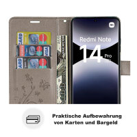 Hülle für Xiaomi Redmi Note 14 Pro 5G, Handy Tasche Handyhülle Wallet Case Flip Cover in Grau