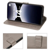 Hülle für Xiaomi Redmi Note 14 Pro 5G, Handy Tasche Handyhülle Wallet Case Flip Cover in Grau