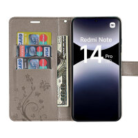 Hülle für Xiaomi Redmi Note 14 Pro 5G, Handy Tasche Handyhülle Wallet Case Flip Cover in Grau