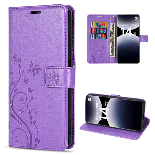 Hülle für Xiaomi Redmi Note 14 Pro 5G, Handy Tasche Handyhülle Wallet Case Flip Cover in Lila