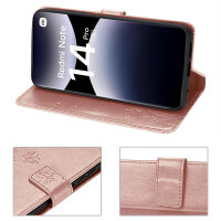 Hülle für Xiaomi Redmi Note 14 Pro 5G, Handy Tasche Handyhülle Wallet Case Flip Cover in Rosegold