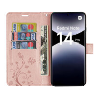 Hülle für Xiaomi Redmi Note 14 Pro 5G, Handy Tasche Handyhülle Wallet Case Flip Cover in Rosegold