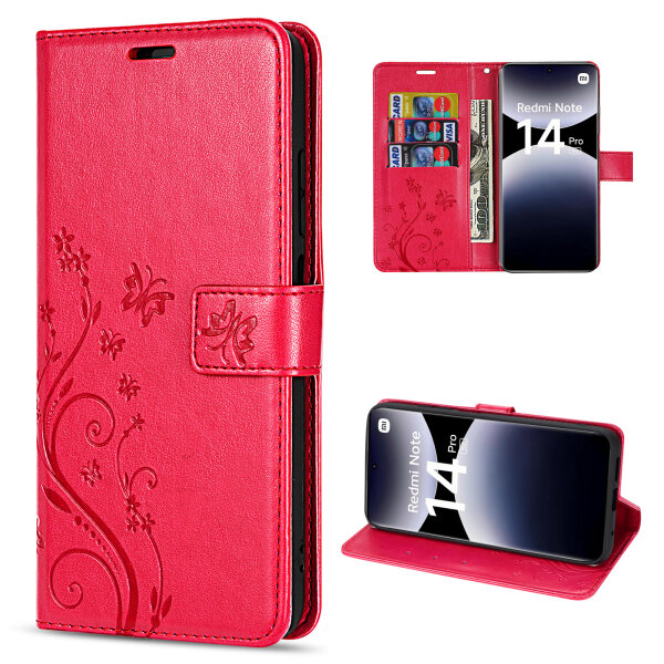 Hülle für Xiaomi Redmi Note 14 Pro 5G, Handy Tasche Handyhülle Wallet Case Flip Cover in Rot