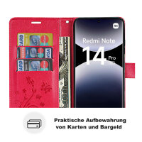 Hülle für Xiaomi Redmi Note 14 Pro 5G, Handy Tasche Handyhülle Wallet Case Flip Cover in Rot