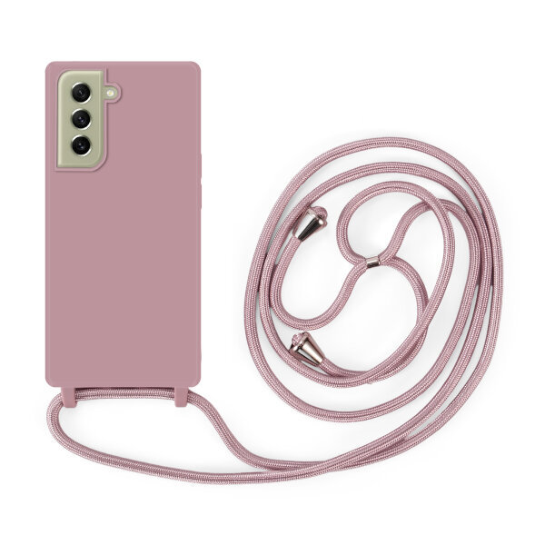 Handykette für Samsung Galaxy S21 FE Hanyhülle mit Band Hülle mit Kodel Smartphone Halskette in Rosa