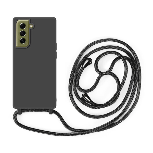 Handykette für Samsung Galaxy S21 FE Hanyhülle mit Band Hülle mit Kodel Smartphone Halskette in Schwarz