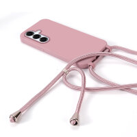 Handykette für Samsung Galaxy S25+ Hanyhülle mit Band Hülle mit Kodel Smartphone Halskette in Rosa