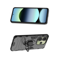 Hülle für Xiaomi Redmi Note 14 4G Handyhülle Drehbar Ringhalter Magnet Bumper Case in Schwarz
