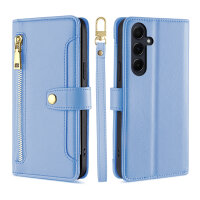 Handykette für Samsung Galaxy A56 Hülle mit Band Handyhülle Kartenfächer PU Leder Umhängetasche in Hellblau