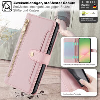 Handykette für Samsung Galaxy A56 Hülle mit Band Handyhülle Kartenfächer PU Leder Umhängetasche in Rosa