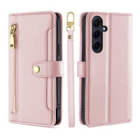Handykette für Samsung Galaxy A56 Hülle mit Band Handyhülle Kartenfächer PU Leder Umhängetasche in Rosa