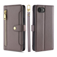 Handykette für Apple iPhone 16E – Handyhülle mit Band PU-Leder Grau
