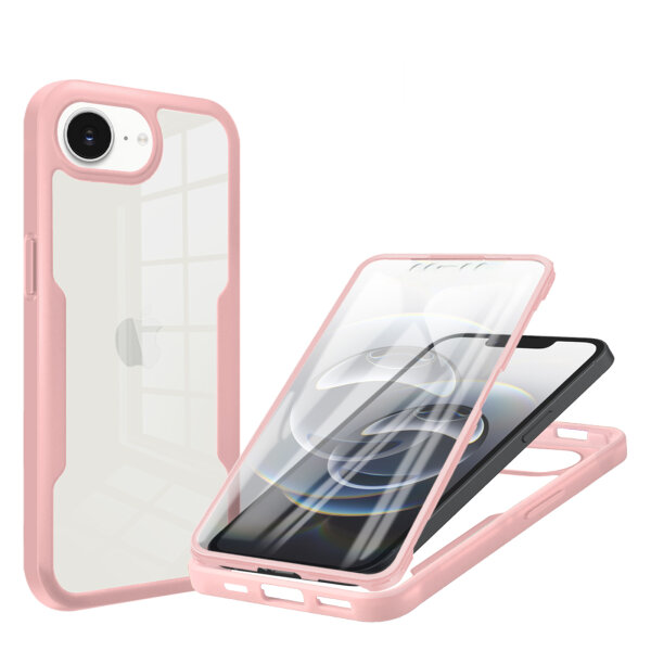 Handyhülle für Apple iPhone 16E – 360° Panzer Case mit Displayschutz Rosa