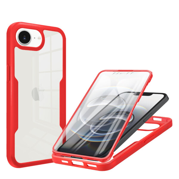 Handyhülle für Apple iPhone 16E – 360° Panzer Case mit Displayschutz Rot