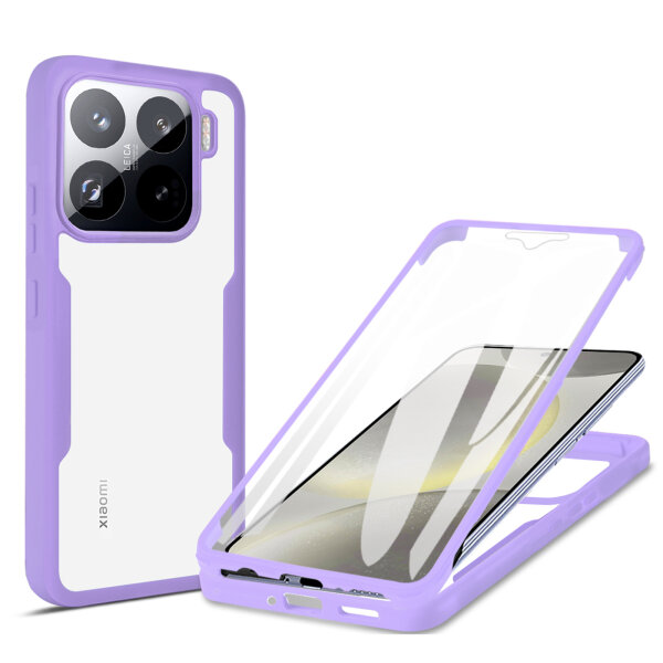 360° Grad Hülle für Xiaomi 15 Handyhülle vollschutz Integriertem Displayschutz in Lila