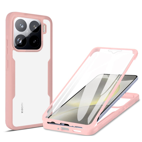 360° Grad Hülle für Xiaomi 15 Handyhülle vollschutz Integriertem Displayschutz in Rosa
