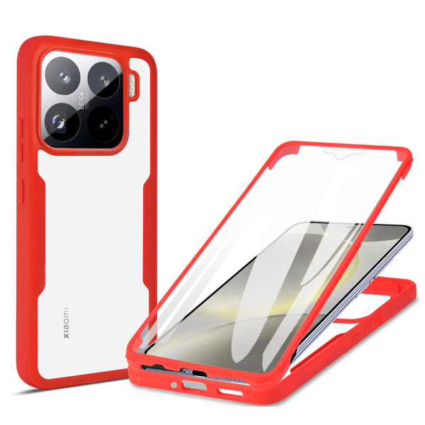 360° Grad Hülle für Xiaomi 15 Handyhülle vollschutz Integriertem Displayschutz in Rot