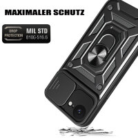 Handyhülle für Apple iPhone 16E – Ring Panzer Case Schwarz