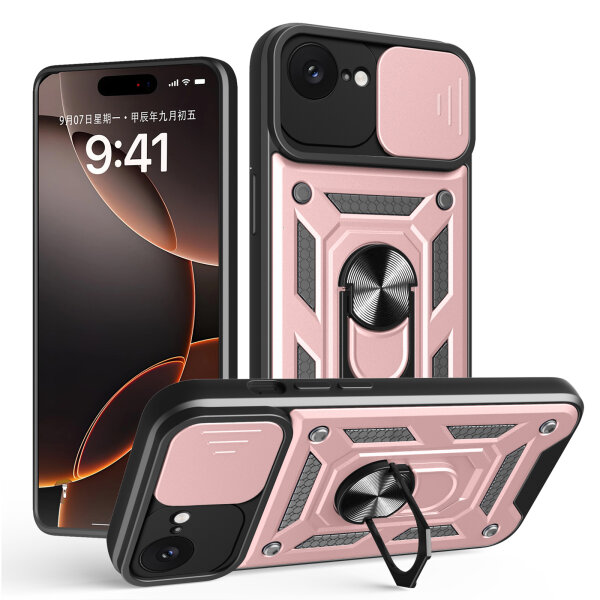 Handyhülle für Apple iPhone 16E – Ring Panzer Case Rosegold