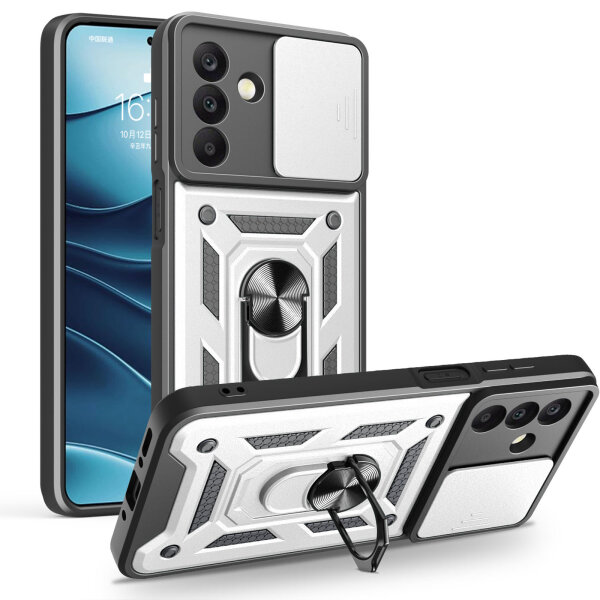 Outdoor Panzer Hülle für Samsung Galaxy A26 mit Kameraschutz Ringhalter Bumper in Silber