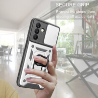 Outdoor Panzer Hülle für Samsung Galaxy A26 mit Kameraschutz Ringhalter Bumper in Silber