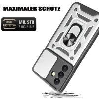 Outdoor Panzer Hülle für Samsung Galaxy A26 mit Kameraschutz Ringhalter Bumper in Silber