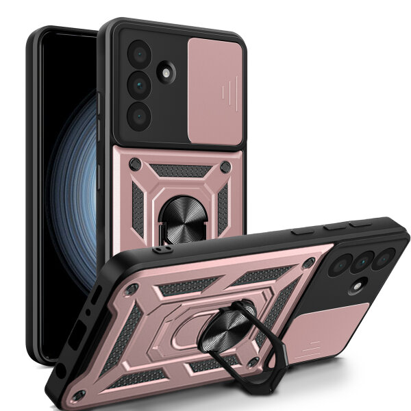 Outdoor Panzer Hülle für Samsung Galaxy A36 / Galaxy A56 mit Kameraschutz Ringhalter Bumper in Rosegold