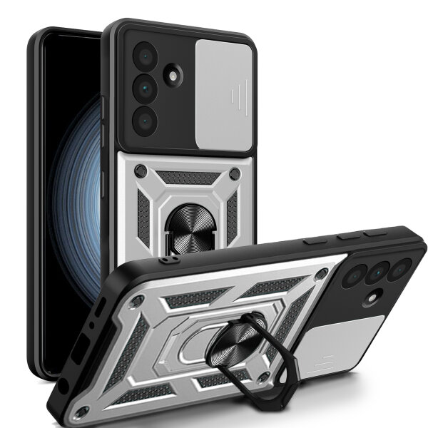Outdoor Panzer Hülle für Samsung Galaxy A36 / Galaxy A56 mit Kameraschutz Ringhalter Bumper in Silber