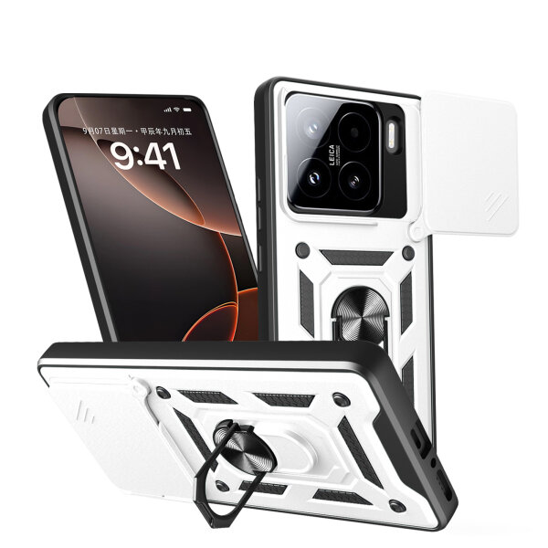 Outdoor Panzer Hülle für Xiaomi 15 Handyhülle Kameraschutz Ringhalter in Silber
