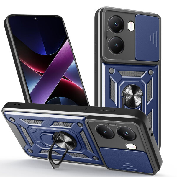 Outdoor Panzer Hülle für Poco X7 Pro 5G Handyhülle Kameraschutz Ringhalter in Blau