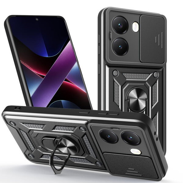 Outdoor Panzer Hülle für Poco X7 Pro 5G Handyhülle Kameraschutz Ringhalter in Schwarz